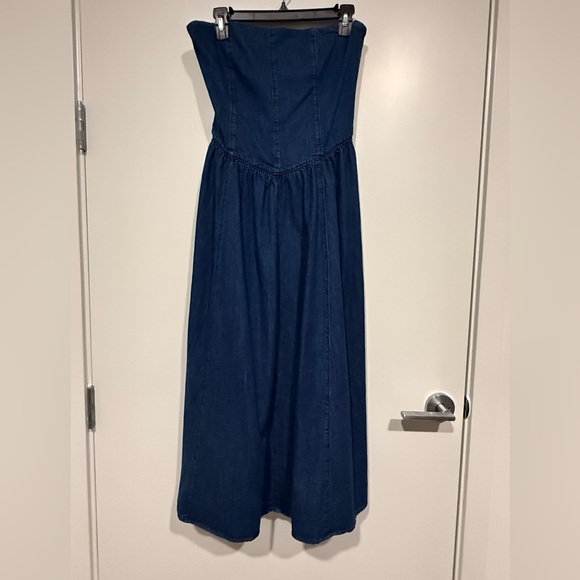 ZARA TRF STRAPLESS DENIM DROP WAIST MIDI DRESS - Picture 6 of 7